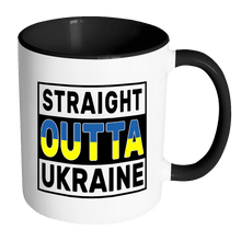 Load image into Gallery viewer, RobustCreative-Straight Outta Ukraine - Ukrainian Flag 11oz Funny Black &amp; White Coffee Mug - Independence Day Family Heritage - Women Men Friends Gift - Both Sides Printed (Distressed)
