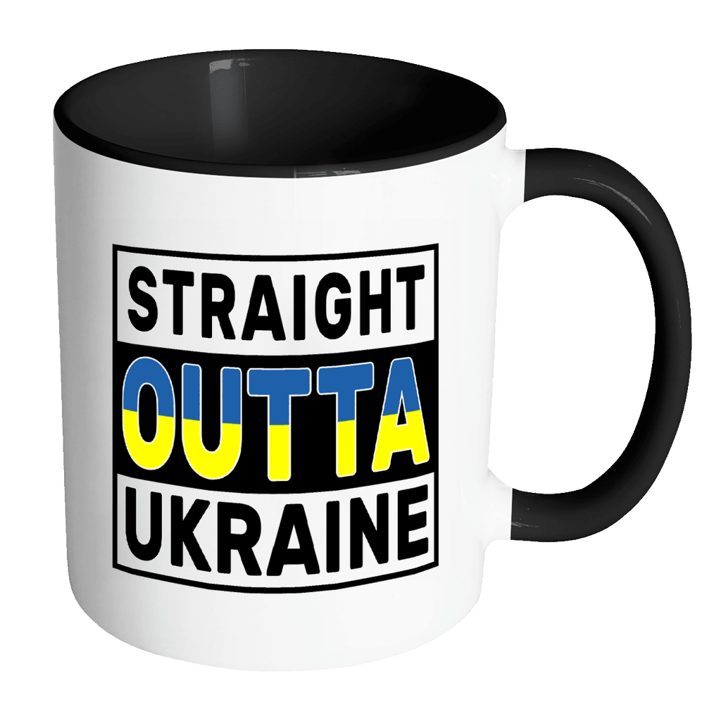 RobustCreative-Straight Outta Ukraine - Ukrainian Flag 11oz Funny Black & White Coffee Mug - Independence Day Family Heritage - Women Men Friends Gift - Both Sides Printed (Distressed)