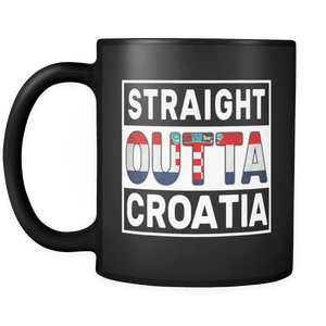 RobustCreative-Straight Outta Croatia - Croatian Flag 11oz Funny Black Coffee Mug - Independence Day Family Heritage - Women Men Friends Gift - Both Sides Printed (Distressed)