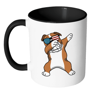 RobustCreative-Dabbing Bulldog Dog America Flag - Patriotic Merica Murica Pride - 4th of July USA Independence Day - 11oz Black & White Funny Coffee Mug Women Men Friends Gift ~ Both Sides Printed