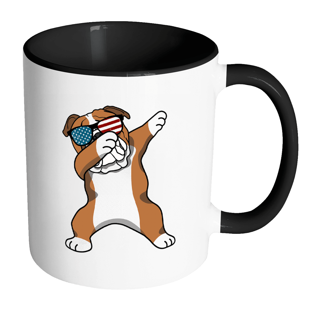 RobustCreative-Dabbing Bulldog Dog America Flag - Patriotic Merica Murica Pride - 4th of July USA Independence Day - 11oz Black & White Funny Coffee Mug Women Men Friends Gift ~ Both Sides Printed