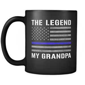 RobustCreative-Grandpa The Legend American Flag patriotic Trooper Cop Thin Blue Line Law Enforcement Officer 11oz Black Coffee Mug ~ Both Sides Printed