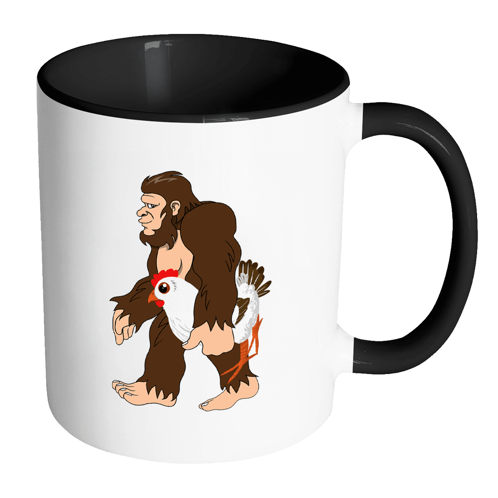 RobustCreative-Bigfoot Sasquatch Carrying Chicken - I Believe I'm a Believer - No Yeti Humanoid Monster - 11oz Black & White Funny Coffee Mug Women Men Friends Gift ~ Both Sides Printed