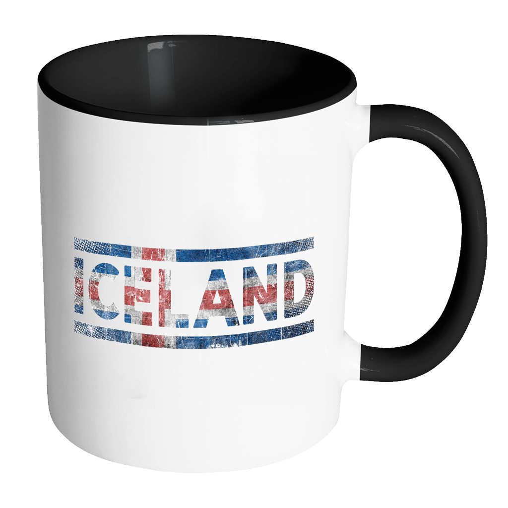 RobustCreative-Retro Vintage Flag Icelander Iceland 11oz Black & White Coffee Mug ~ Both Sides Printed