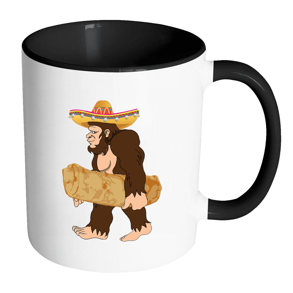 RobustCreative-Bigfoot Sasquatch Taquito Sombrero - Cinco De Mayo Mexican Fiesta - No Siesta Mexico Party - 11oz Black & White Funny Coffee Mug Women Men Friends Gift ~ Both Sides Printed