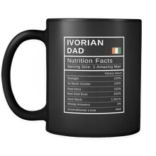 Load image into Gallery viewer, RobustCreative-Ivorian Dad, Nutrition Facts Fathers Day Hero Gift - Ivorian Pride 11oz Funny Black Coffee Mug - Real Ivory Coast Hero Papa National Heritage - Friends Gift - Both Sides Printed
