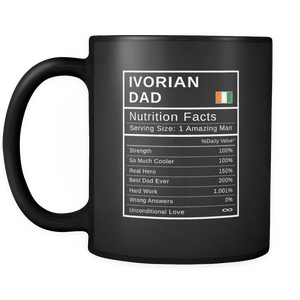 RobustCreative-Ivorian Dad, Nutrition Facts Fathers Day Hero Gift - Ivorian Pride 11oz Funny Black Coffee Mug - Real Ivory Coast Hero Papa National Heritage - Friends Gift - Both Sides Printed