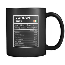 Load image into Gallery viewer, RobustCreative-Ivorian Dad, Nutrition Facts Fathers Day Hero Gift - Ivorian Pride 11oz Funny Black Coffee Mug - Real Ivory Coast Hero Papa National Heritage - Friends Gift - Both Sides Printed
