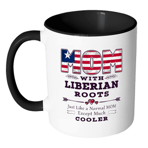 RobustCreative-Best Mom Ever with Liberian Roots - Liberia Flag 11oz Funny Black & White Coffee Mug - Mothers Day Independence Day - Women Men Friends Gift - Both Sides Printed (Distressed)