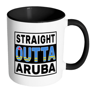 RobustCreative-Straight Outta Aruba - Aruban Flag 11oz Funny Black & White Coffee Mug - Independence Day Family Heritage - Women Men Friends Gift - Both Sides Printed (Distressed)