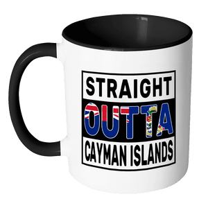 RobustCreative-Straight Outta Cayman Islands - Caymanian Flag 11oz Funny Black & White Coffee Mug - Independence Day Family Heritage - Women Men Friends Gift - Both Sides Printed (Distressed)