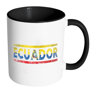 RobustCreative-Retro Vintage Flag Ecuadorian Ecuador 11oz Black & White Coffee Mug ~ Both Sides Printed