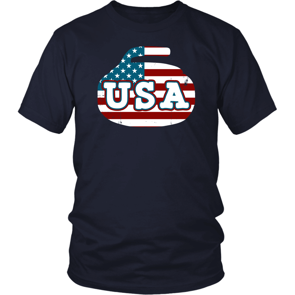 RobustCreative-Vintage USA Curling American Flag Curling Stone Classic T-Shirt