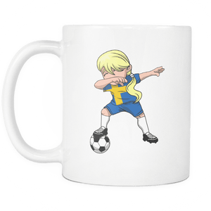 RobustCreative-Swedish Dabbing Soccer Girl - Soccer Pride - Sweden Flag Gift Sweden Football Gift - 11oz White Funny Coffee Mug Women Men Friends Gift ~ Both Sides Printed