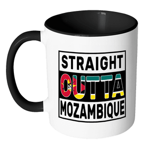 RobustCreative-Straight Outta Mozambique - Mozambican Flag 11oz Funny Black & White Coffee Mug - Independence Day Family Heritage - Women Men Friends Gift - Both Sides Printed (Distressed)