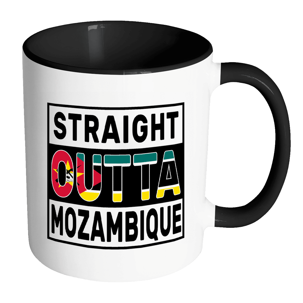 RobustCreative-Straight Outta Mozambique - Mozambican Flag 11oz Funny Black & White Coffee Mug - Independence Day Family Heritage - Women Men Friends Gift - Both Sides Printed (Distressed)
