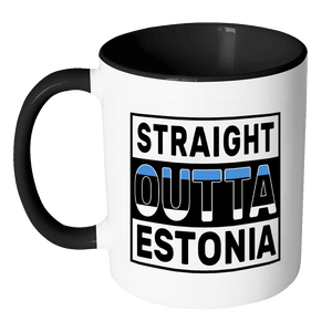 RobustCreative-Straight Outta Estonia - Estonian Flag 11oz Funny Black & White Coffee Mug - Independence Day Family Heritage - Women Men Friends Gift - Both Sides Printed (Distressed)