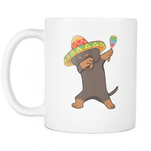 Load image into Gallery viewer, RobustCreative-Dabbing Dachshund Dog in Sombrero - Cinco De Mayo Mexican Fiesta - Dab Dance Mexico Party - 11oz White Funny Coffee Mug Women Men Friends Gift ~ Both Sides Printed
