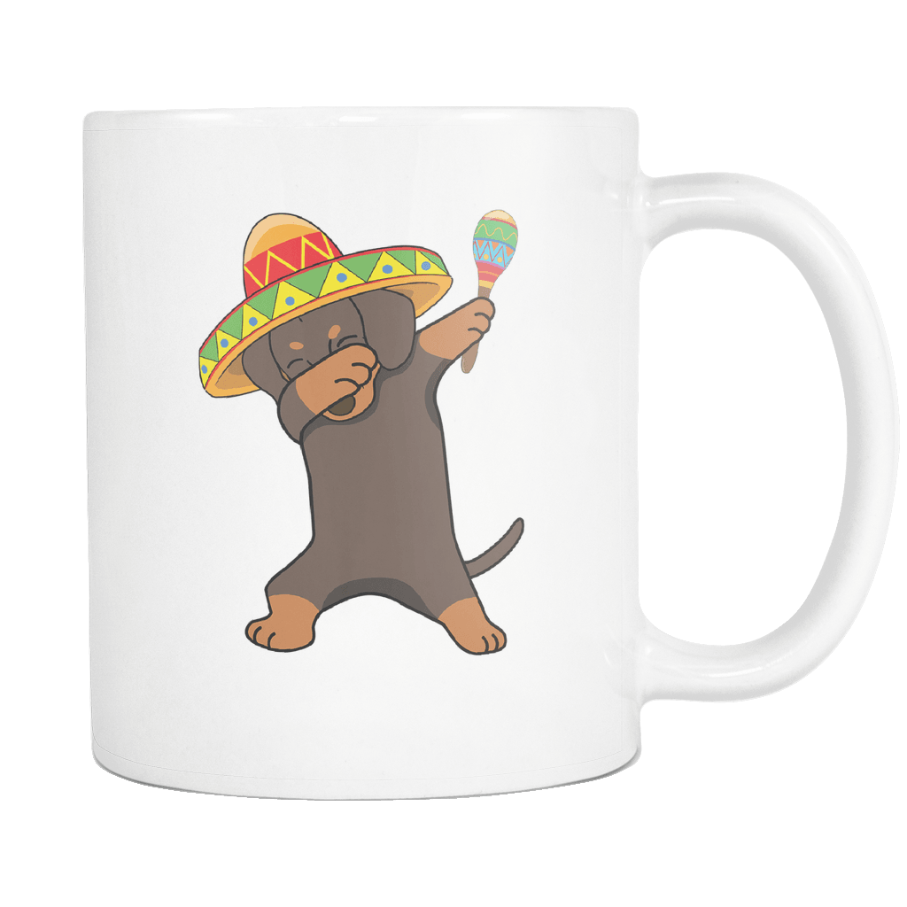 RobustCreative-Dabbing Dachshund Dog in Sombrero - Cinco De Mayo Mexican Fiesta - Dab Dance Mexico Party - 11oz White Funny Coffee Mug Women Men Friends Gift ~ Both Sides Printed