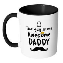 Load image into Gallery viewer, RobustCreative-One Awesome Daddy Mustache - Birthday Gift 11oz Funny Black &amp; White Coffee Mug - Fathers Day B-Day Party - Women Men Friends Gift - Both Sides Printed (Distressed)
