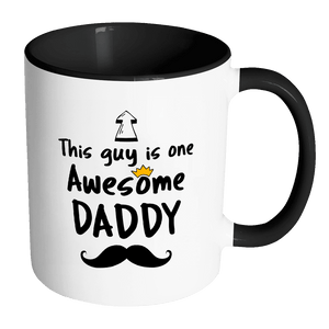RobustCreative-One Awesome Daddy Mustache - Birthday Gift 11oz Funny Black & White Coffee Mug - Fathers Day B-Day Party - Women Men Friends Gift - Both Sides Printed (Distressed)