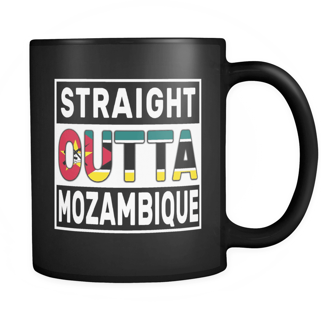 RobustCreative-Straight Outta Mozambique - Mozambican Flag 11oz Funny Black Coffee Mug - Independence Day Family Heritage - Women Men Friends Gift - Both Sides Printed (Distressed)