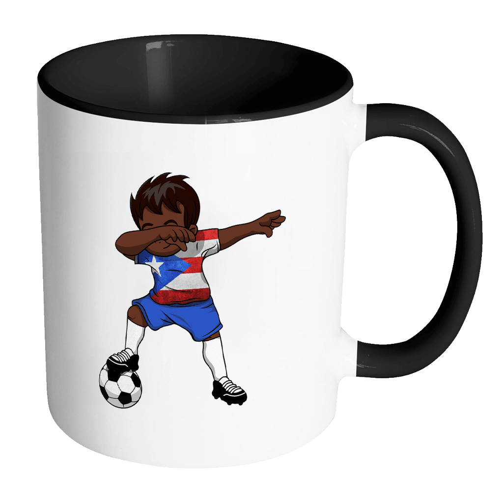 RobustCreative-Dabbing Soccer Boy Puerto Rico Puerto Rican Boricua Gifts National Soccer Tournament Game 11oz Black & White Coffee Mug ~ Both Sides Printed