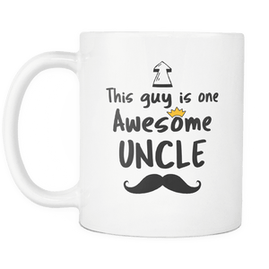 RobustCreative-One Awesome Uncle Mustache - Birthday Gift 11oz Funny White Coffee Mug - Fathers Day B-Day Party - Women Men Friends Gift - Both Sides Printed (Distressed)