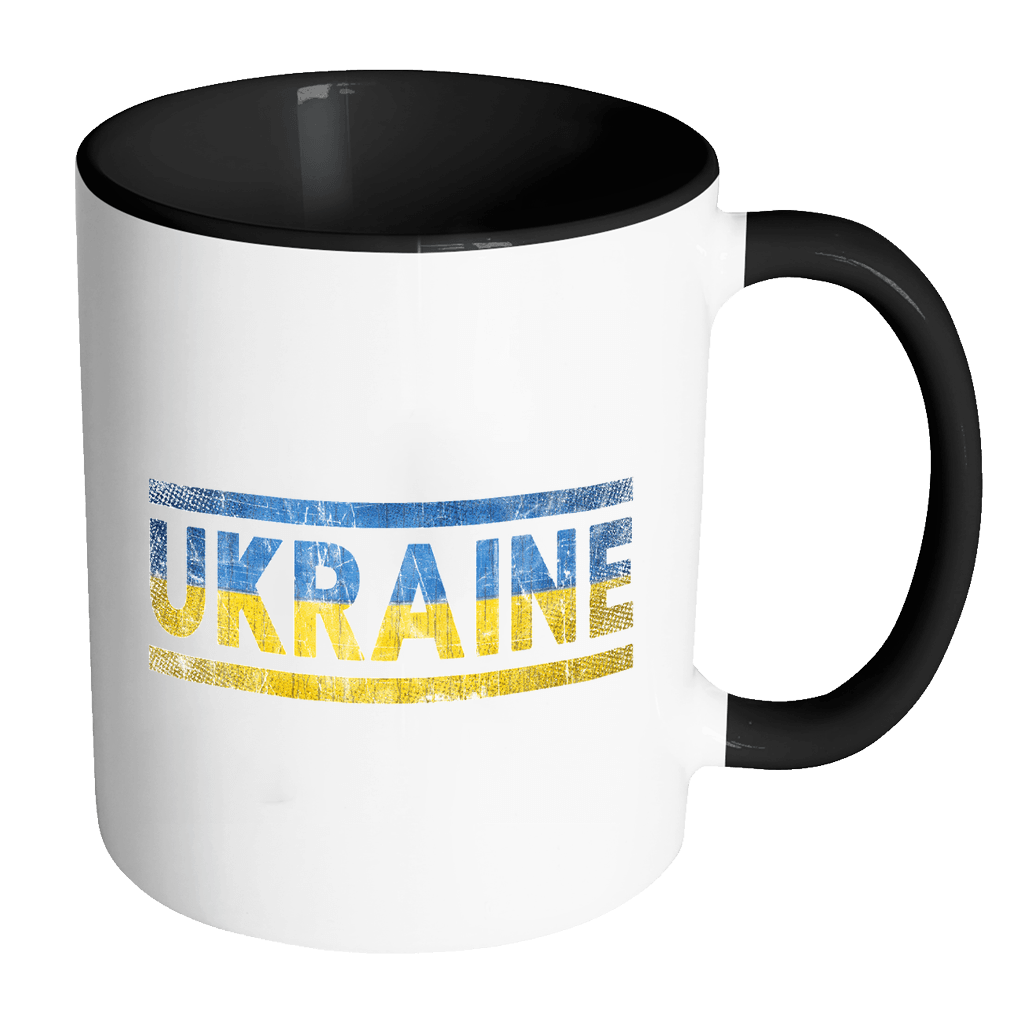 RobustCreative-Retro Vintage Flag Ukrainian Ukraine 11oz Black & White Coffee Mug ~ Both Sides Printed
