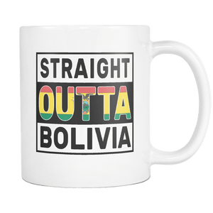 RobustCreative-Straight Outta Bolivia - Bolivian Flag 11oz Funny White Coffee Mug - Independence Day Family Heritage - Women Men Friends Gift - Both Sides Printed (Distressed)