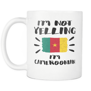 RobustCreative-I'm Not Yelling I'm Cameroonian Flag - Cameroon Pride 11oz Funny White Coffee Mug - Coworker Humor That's How We Talk - Women Men Friends Gift - Both Sides Printed (Distressed)