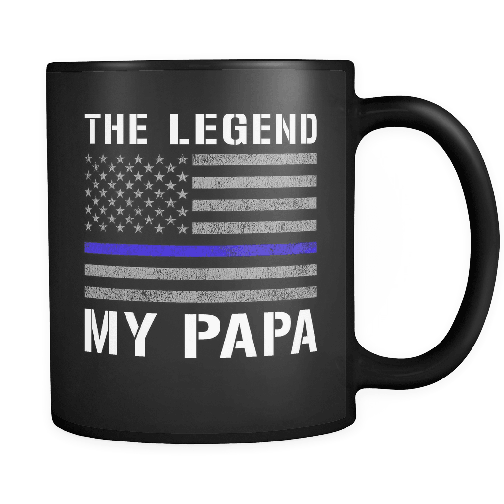 RobustCreative-Papa The Legend American Flag patriotic Trooper Cop Thin Blue Line Law Enforcement Officer 11oz Black Coffee Mug ~ Both Sides Printed