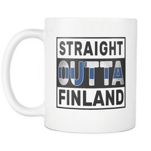 Load image into Gallery viewer, RobustCreative-Straight Outta Finland - Finn Flag 11oz Funny White Coffee Mug - Independence Day Family Heritage - Women Men Friends Gift - Both Sides Printed (Distressed)
