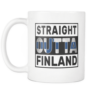 RobustCreative-Straight Outta Finland - Finn Flag 11oz Funny White Coffee Mug - Independence Day Family Heritage - Women Men Friends Gift - Both Sides Printed (Distressed)