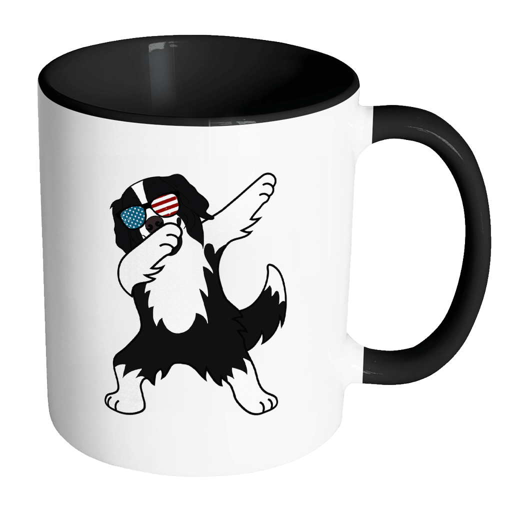 RobustCreative-Dabbing Border Collie Dog America Flag - Patriotic Merica Murica Pride - 4th of July USA Independence Day - 11oz Black & White Funny Coffee Mug Women Men Friends Gift ~ Both Sides Printed