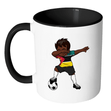 Load image into Gallery viewer, RobustCreative-Dabbing Soccer Boy Mozambique Mozambican Maputo Gifts National Soccer Tournament Game 11oz Black &amp; White Coffee Mug ~ Both Sides Printed
