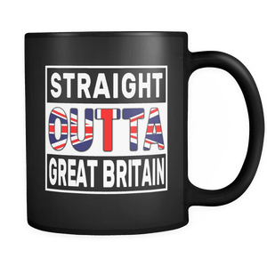 RobustCreative-Straight Outta Great Britain - British Flag 11oz Funny Black Coffee Mug - Independence Day Family Heritage - Women Men Friends Gift - Both Sides Printed (Distressed)