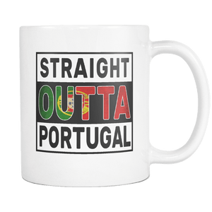 RobustCreative-Straight Outta Portugal - Portuguese Flag 11oz Funny White Coffee Mug - Independence Day Family Heritage - Women Men Friends Gift - Both Sides Printed (Distressed)