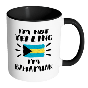 RobustCreative-I'm Not Yelling I'm Bahamian Flag - Bahamas Pride 11oz Funny Black & White Coffee Mug - Coworker Humor That's How We Talk - Women Men Friends Gift - Both Sides Printed (Distressed)