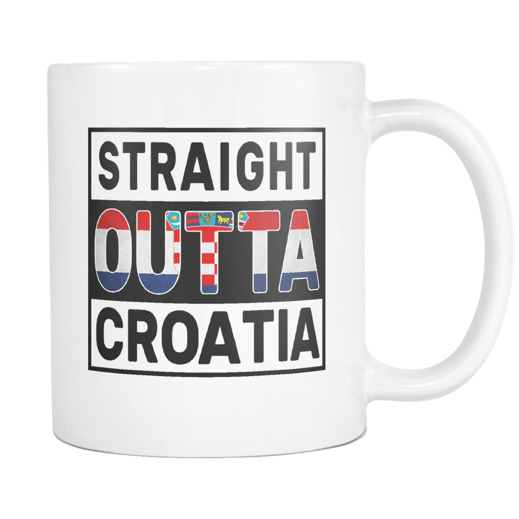 RobustCreative-Straight Outta Croatia - Croatian Flag 11oz Funny White Coffee Mug - Independence Day Family Heritage - Women Men Friends Gift - Both Sides Printed (Distressed)