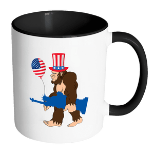 RobustCreative-Bigfoot Sasquatch Statue of Liberty - 4th of July American Pride Apparel - Merica USA Pride - 11oz Black & White Funny Coffee Mug Women Men Friends Gift ~ Both Sides Printed