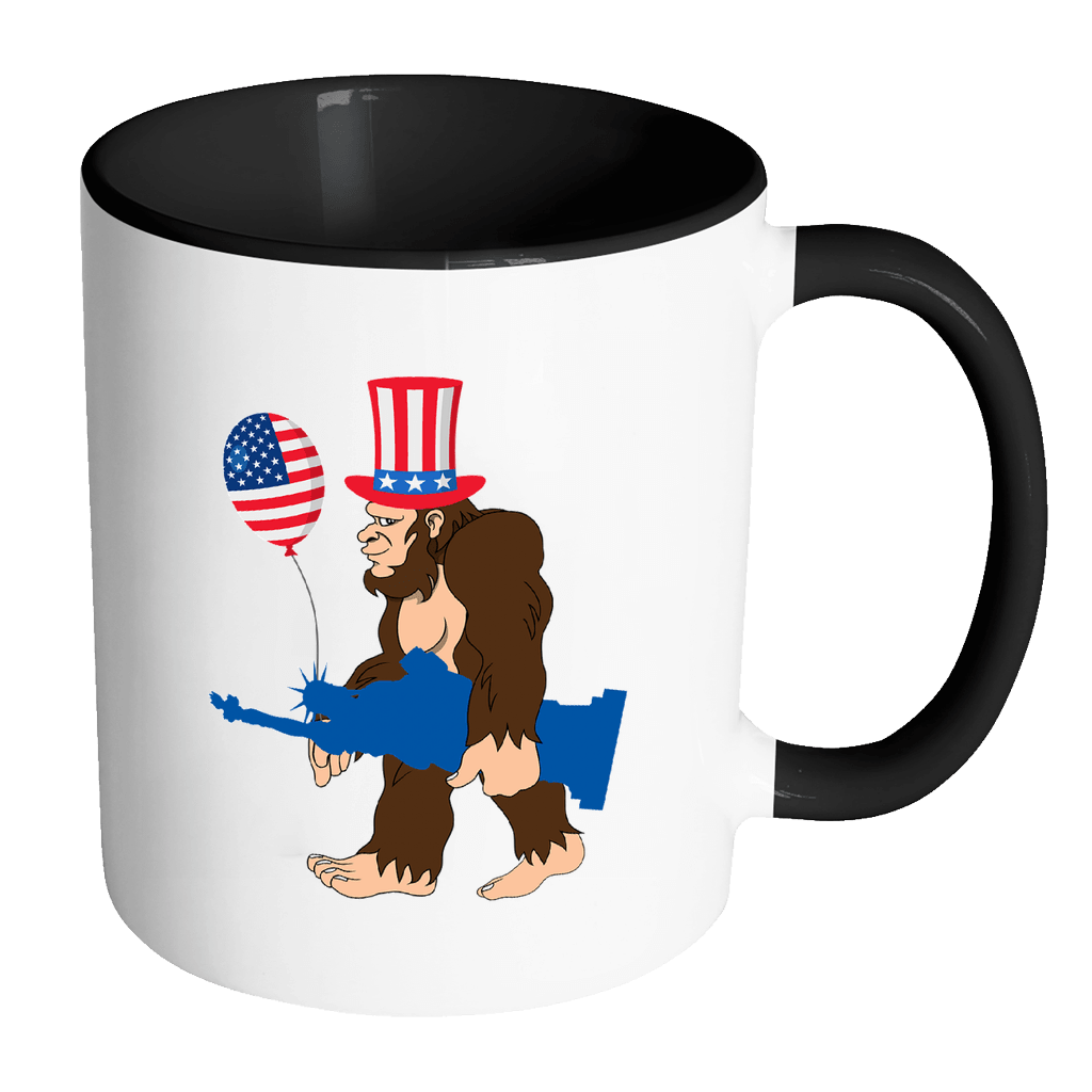 RobustCreative-Bigfoot Sasquatch Statue of Liberty - 4th of July American Pride Apparel - Merica USA Pride - 11oz Black & White Funny Coffee Mug Women Men Friends Gift ~ Both Sides Printed