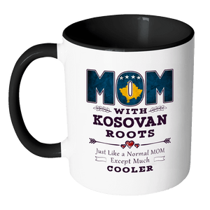 RobustCreative-Best Mom Ever with Kosovan Roots - Kosovo Flag 11oz Funny Black & White Coffee Mug - Mothers Day Independence Day - Women Men Friends Gift - Both Sides Printed (Distressed)