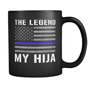 RobustCreative-Hija The Legend American Flag patriotic Trooper Cop Thin Blue Line Law Enforcement Officer 11oz Black Coffee Mug ~ Both Sides Printed