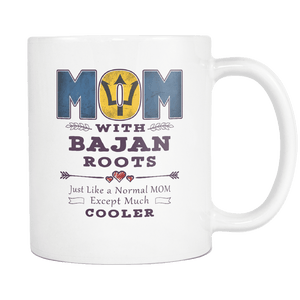 RobustCreative-Best Mom Ever with Bajan Roots - Barbados Flag 11oz Funny White Coffee Mug - Mothers Day Independence Day - Women Men Friends Gift - Both Sides Printed (Distressed)