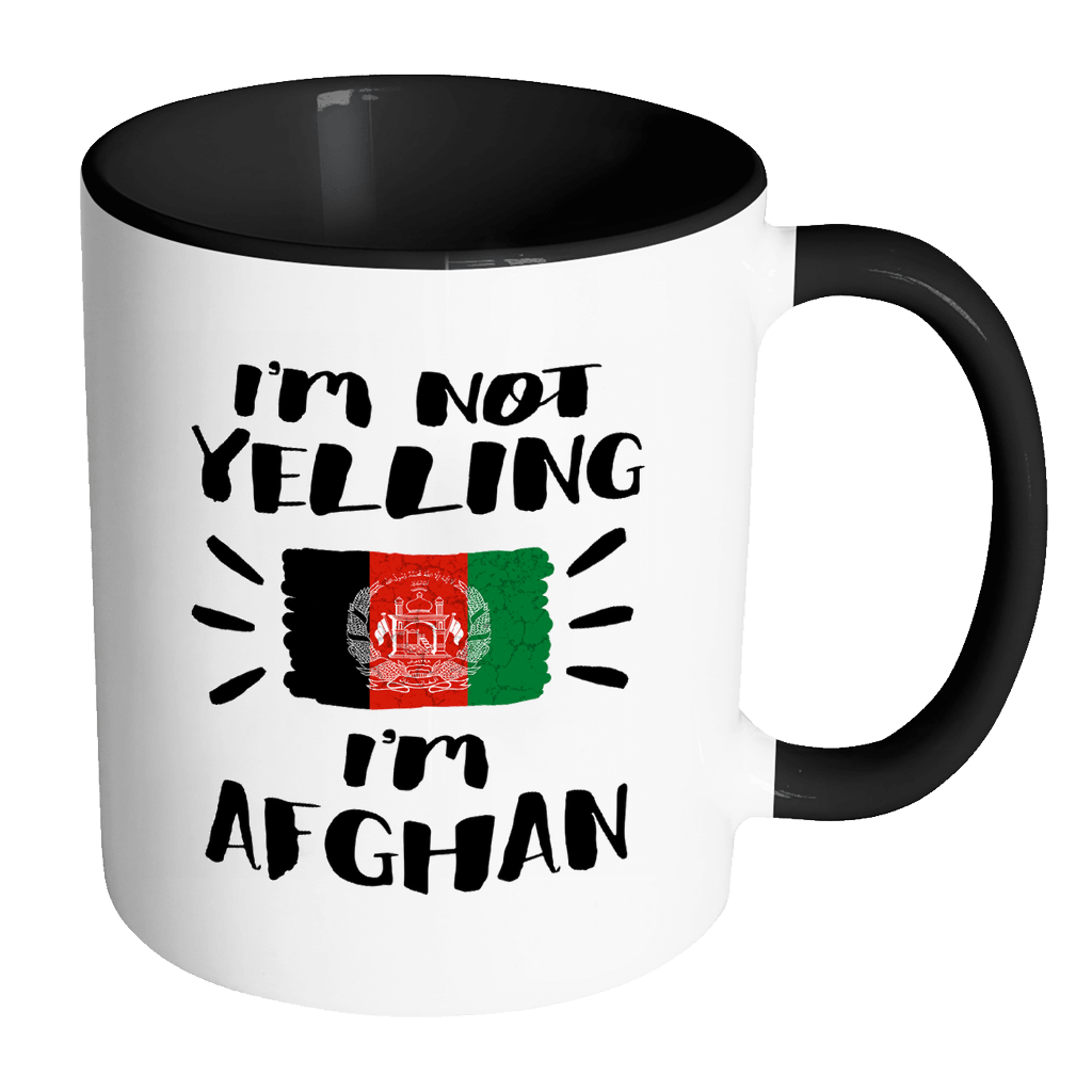 RobustCreative-I'm Not Yelling I'm Afghan Flag - Afghanistan Pride 11oz Funny Black & White Coffee Mug - Coworker Humor That's How We Talk - Women Men Friends Gift - Both Sides Printed (Distressed)