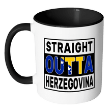 Load image into Gallery viewer, RobustCreative-Straight Outta Herzegovina - Herzegovinian Flag 11oz Funny Black &amp; White Coffee Mug - Independence Day Family Heritage - Women Men Friends Gift - Both Sides Printed (Distressed)
