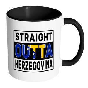 RobustCreative-Straight Outta Herzegovina - Herzegovinian Flag 11oz Funny Black & White Coffee Mug - Independence Day Family Heritage - Women Men Friends Gift - Both Sides Printed (Distressed)