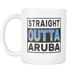 RobustCreative-Straight Outta Aruba - Aruban Flag 11oz Funny White Coffee Mug - Independence Day Family Heritage - Women Men Friends Gift - Both Sides Printed (Distressed)