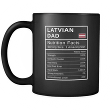 Load image into Gallery viewer, RobustCreative-Latvian Dad, Nutrition Facts Fathers Day Hero Gift - Latvian Pride 11oz Funny Black Coffee Mug - Real Latvia Hero Papa National Heritage - Friends Gift - Both Sides Printed
